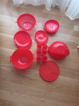Set Picnic Vintage Plástico Rojo