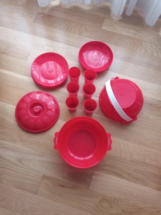 Set Picnic Vintage Plástico Rojo