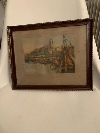 Cuadro Antiguo Paisaje PortuarioAños 20(Normandia)