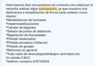 Reformas en general, fachadas, deslunados, pintura