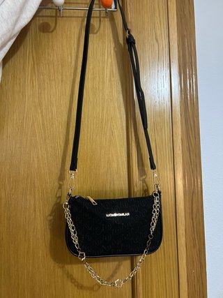 Bolso de hombro Luomengmilan negro con cadena