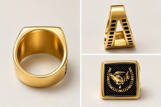 Anillo de acero bañado en oro