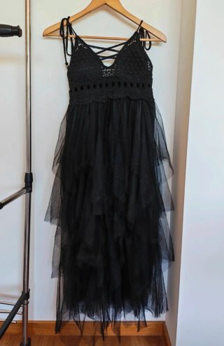Vestido Gótico Preto  Crochet mulher M verão