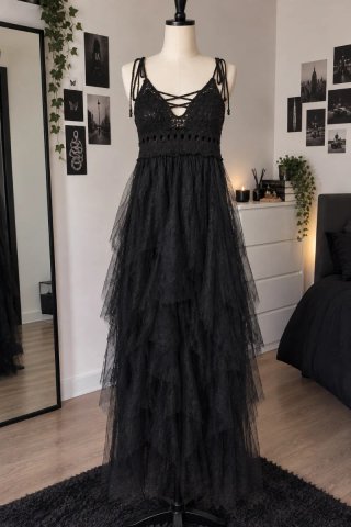 Vestido Gótico Preto  Crochet mulher M verão