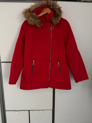 Parka / Abrigo Rojo Capucha Pelo - Talla L (Made🇮🇹)