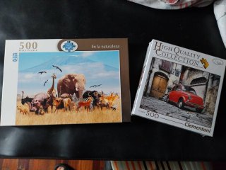 2 Puzzles 500 piezas animales y coche