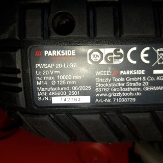 Amoladora Parkside Performance 20V