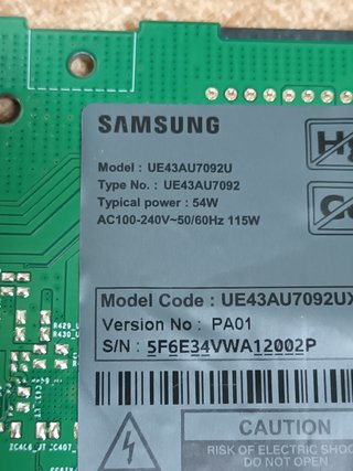 placa t,com de SAMSUNG UE43AU7092U, sku-63