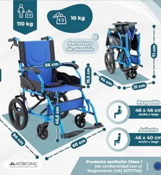 Silla de ruedas, ligera y plegable