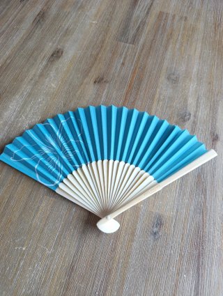 Ventaglio azzurro con decorazioni bianche