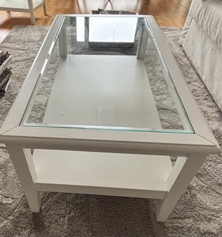Mesa de centro cristal y madera blanca