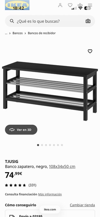 Banco Zapatero Tjusig Ikea Negro