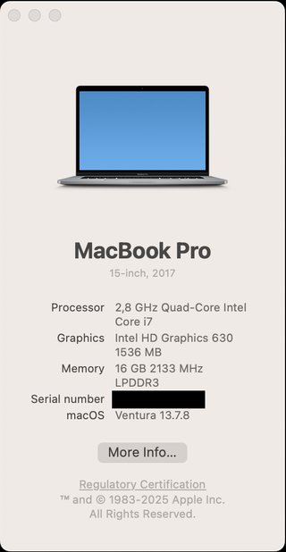 MacBook Pro 15 2017 i7 16GB 256GB Touch Bar