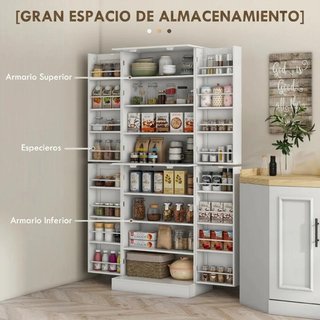 Armario Despensa Cocina 4 Puertas Estantes Blanco