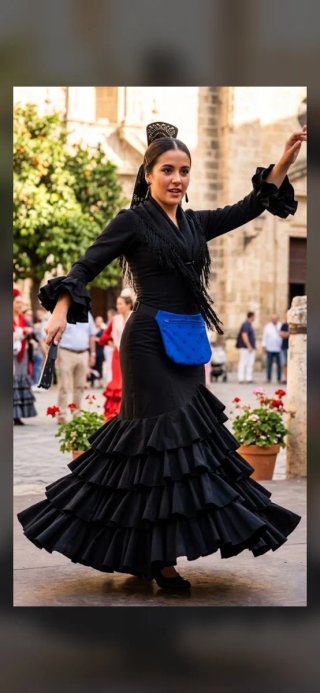 Fadriquera flamenca negra con detalles azules