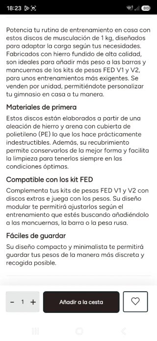 Discos de pesas 1.25 kg y 1.5 kg FED