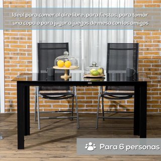 Mesa Jardín Aluminio Cristal 150x90cm Negra