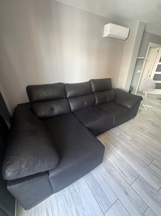 Sofá Chaise Longue Negro Piel