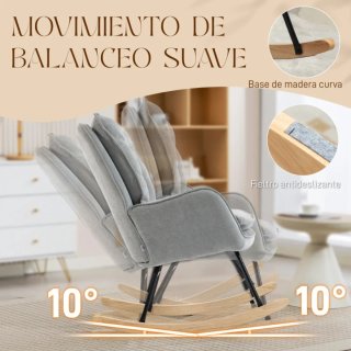 Sedia a dondolo grigia con piedi in legno