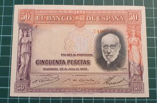 Billete 50 Pesetas 1935 Bicolor en diagonal