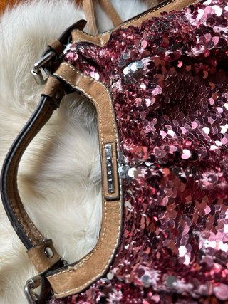 Sisley Borsa Bauletto Paillettes Rosa/Oro