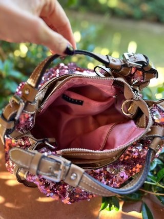 Sisley Borsa Bauletto Paillettes Rosa/Oro