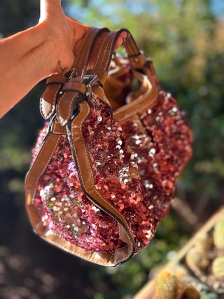 Sisley Borsa Bauletto Paillettes Rosa/Oro