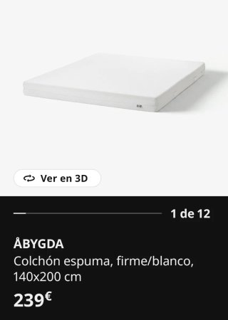 COLCHÓN ESPUMA IKEA ÅBYGDA 140x200