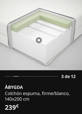 COLCHÓN ESPUMA IKEA ÅBYGDA 140x200