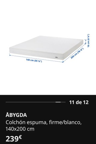COLCHÓN ESPUMA IKEA ÅBYGDA 140x200