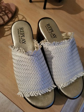 Sandalias Replay Plataforma Blancas Doradas