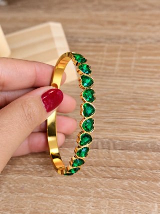 Pulsera Corazones Verdes de Acero inoxidable