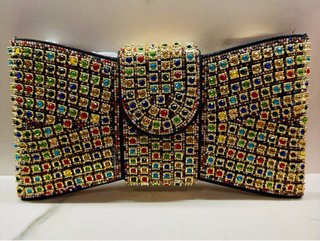 Bolso Clutch Fiesta Lazo Pedrería Multicolor