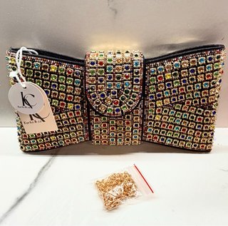 Bolso Clutch Fiesta Lazo Pedrería Multicolor