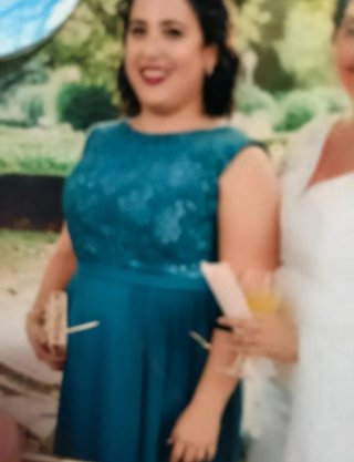 Vestido de fiesta verde azulado