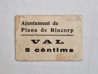 Billete Ajuntament de Plana de Riucorp 5 cèntims