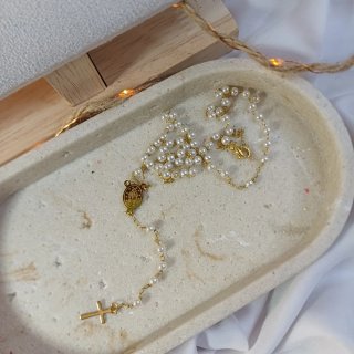 Rosario Cristiano Chapado en Oro y Perlas