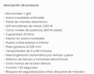Microondas Integrable Teka 20L con Grill