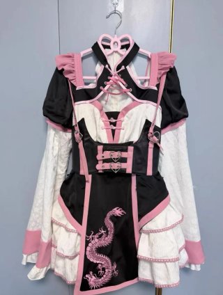Vestido Lolita Estilo Chino Negro y Rosa