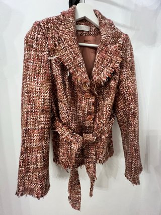 Chaqueta tweed rosa y marrón