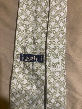 Corbata Hermès de Seda Verde y Blanca