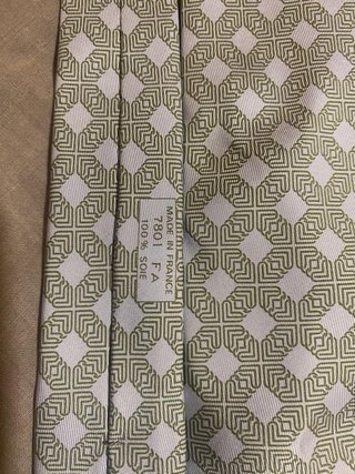 Corbata Hermès de Seda Verde y Blanca