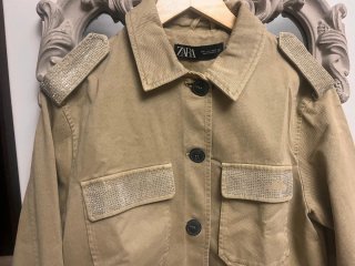 Chaqueta Zara Safari Beige Pedrería Talla L