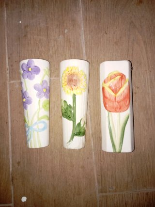 Juego 3 jarrones florales de cerámica