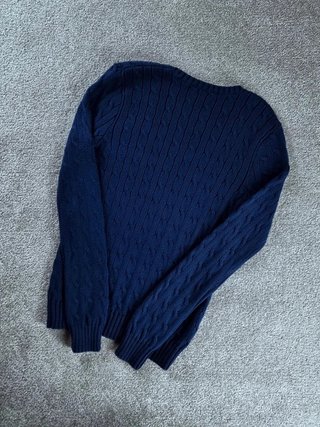 Sweater Cable Knit Polo Ralph Lauren Women M Blue