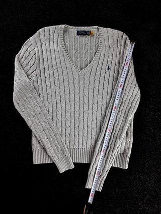 Sweater Cable Knit Polo Ralph Lauren Women XL Grey