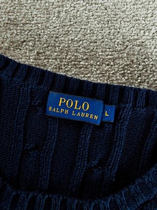 Sweater Cable Knit Polo Ralph Lauren Women L Blue