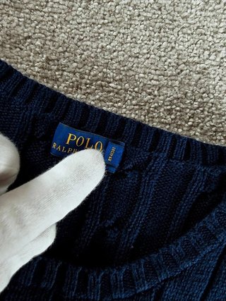 Sweater Cable Knit Polo Ralph Lauren Women L Blue