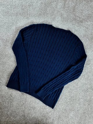 Sweater Cable Knit Polo Ralph Lauren Women L Blue