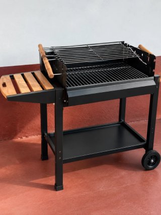 Barbacoa carbón ruedas y rejilla regulable